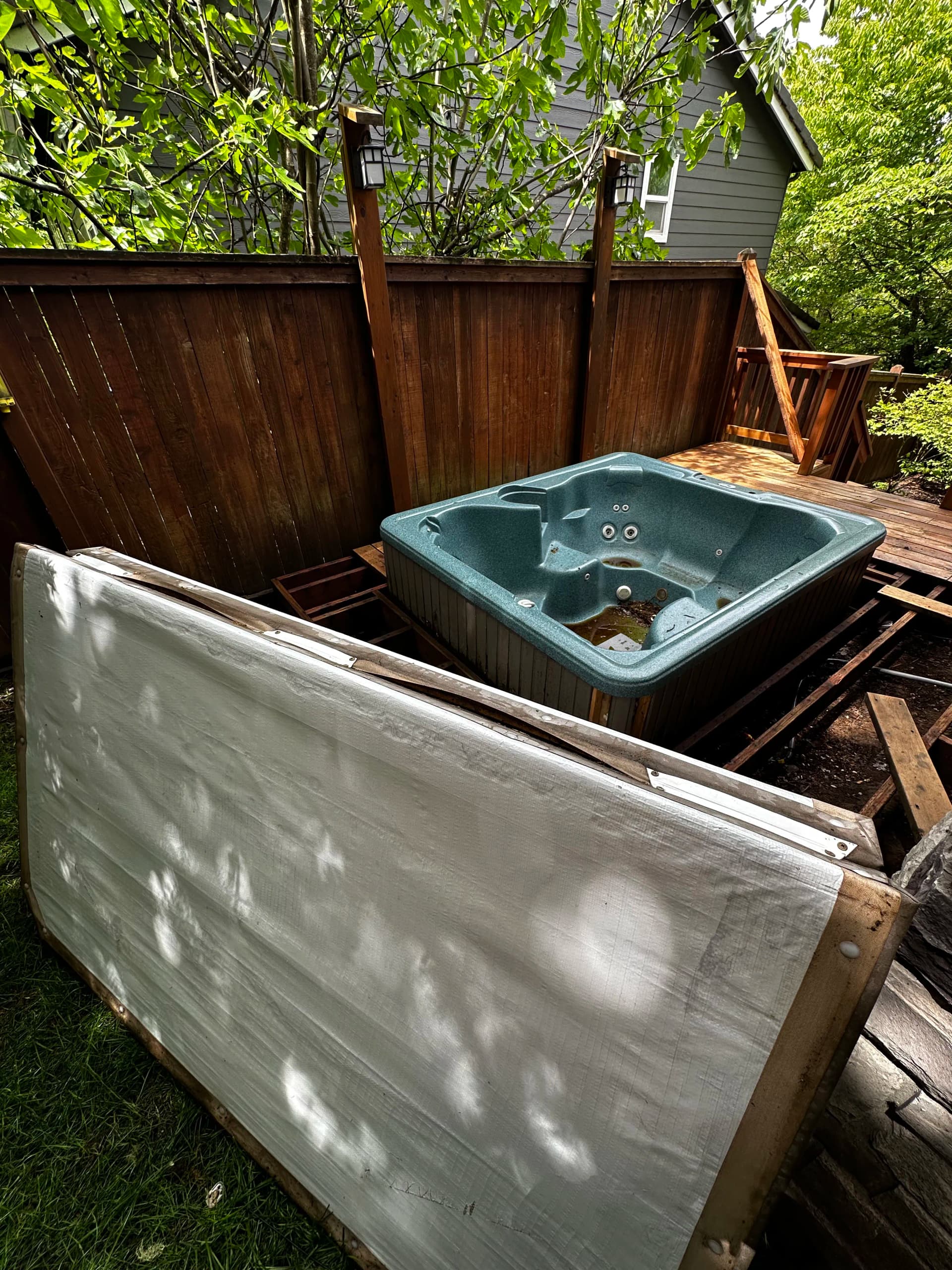 Hot Tub Removal From a Eugene Backyard Deck image